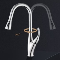 Robinet de cuisine multifonction à poignée unique en acier inoxydable 304, chromé, avec rotation à 360° et bec extractible