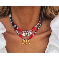 Collar de Acero Inoxidable con Cuentas Azules Griegas y Gran Ojo de Cristal, Amuleto de Verano Azul Claro y Rojo, Regalo para Ella en su Cumpleaños