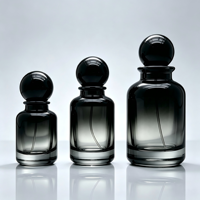Flacon de parfum transparent noir cylindrique moderne personnalisé, 30 ml, 50 ml, 100 ml, flacon de parfum en verre à sertir avec boîte