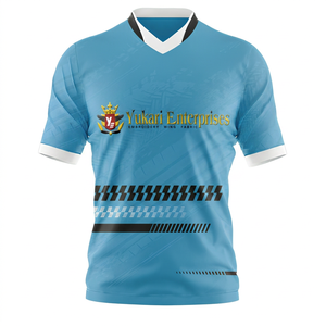 Maillot de football Yukari Enterprises pour homme, bleu clair, col en V, manches courtes, respirant, anti-humidité, en nylon, imprimé géométrique, personnalisable - Product Image 1