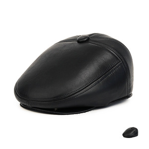 Black PU Baseball Cap For Men Warm Windproof Outdoor Hat Autumn Winter Fleece Lined Ear Covering Adult Size M L - Product Image 1