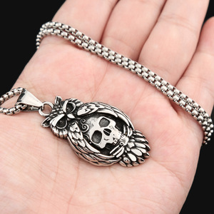Yunnique – collier avec pendentif hibou en acier inoxydable, design de crâne, bijoux de mode de Style Punk pour hommes - Product Image 3