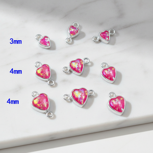 Pendentif en argent sterling 925 en forme de cœur avec opale synthétique, accessoires de bricolage pour la création de bijoux - Product Image 5