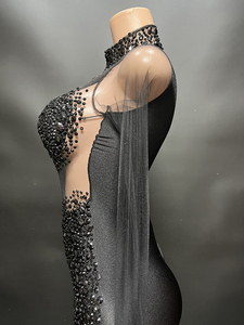 NOVANCE 2023 Nouveau produit Robes noires transparentes sexy avec diamants brillants, combinaisons moulantes pour boîte de nuit, bar, fête d'anniversaire - Product Image 3