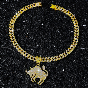 สร้อยคอคิวบาลิงค์ฮิปฮอปขายดี ชุบทอง/เงิน พร้อมจี้รูปวัว ดีไซน์เท่ห์สำหรับผู้ชาย ขายส่งเครื่องประดับ - Product Image 4