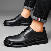 Chaussures d'affaires en cuir véritable pour hommes, antidérapantes, respirantes, résistantes à l'usure, à lacets, bout uni, couleur noire pure, pour mariages et mariés