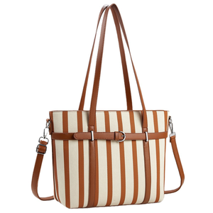 Bolsa Tote Casual Vintage Feminina em Couro PU Impermeável com Listras, Forro de Nylon, Detalhe de Cinto com Duas Alças, Bolsa de Ombro Transversal - Product Image 1
