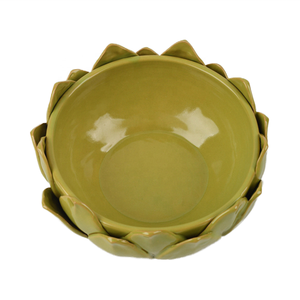 Bol en céramique avec feuilles d'artichaut, fait à la main, décoratif - Product Image 3