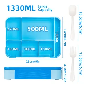 Suministro de fábrica, apto para microondas, 6 compartimentos, contenedor de plástico para el almuerzo escolar de oficina con cuchara, fiambrera para niños, caja Bento