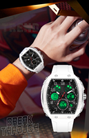 Jam Tangan Pria Sanda 6157 Tonneau Tahan Air Quartz Tali Silikon Jarum Bercahaya Tampilan Tanggal Mewah Fashion Montres Pour Hommes