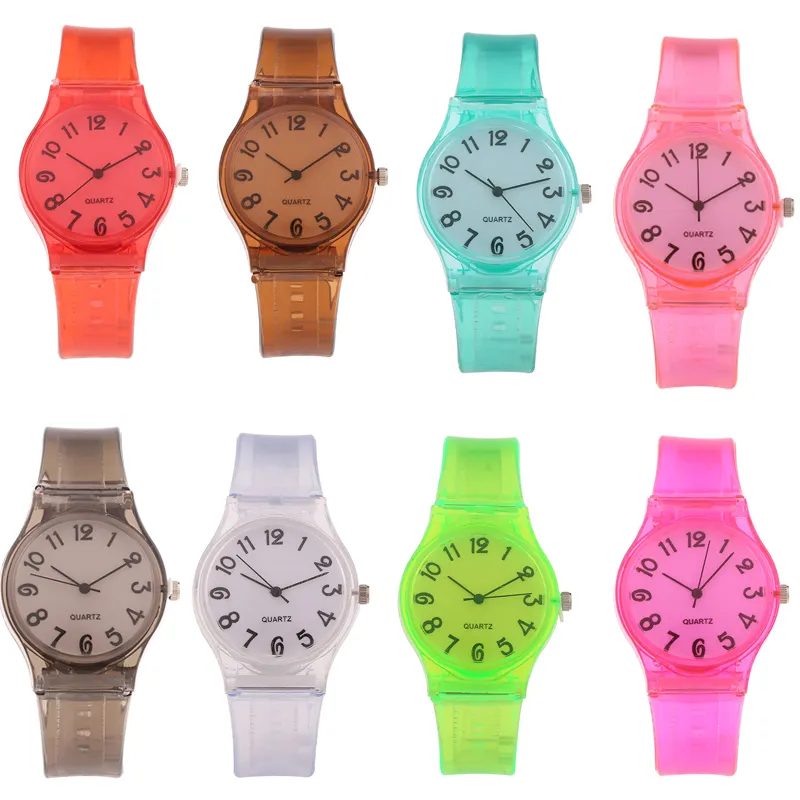 Hot Sale Kids Watches Transparent Children's Jelly Watch with Candy Color Kids Cute Rubber Student Quartz Plastic Watch Gifts