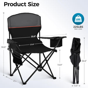 Camping Folding Chair <b>High</b> <b>Back</b> Backrest <b>Stool</b> with Side Pocket Cup Holder for Outdoor Picnic Beach Fishing Garden Camping Chair - Product Image 2