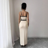 Robe longue élégante pour femme, style décontracté, mode estivale transfrontalière euro-américaine, pour banquet, avec bretelles fines, taille haute, ajustée, à fente, et couleurs assorties