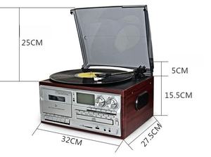 Système audio multifonction en bois rétro, tourne-disque vinyle, lecteur de CD, lecteur de cassette, radio FM BT, haut-parleur intégré pour la maison, cadeau - Product Image 2