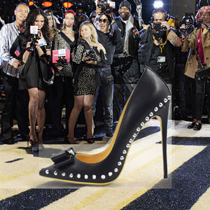 Clouté Rivet Bow Scarpe Donna Hiver Travail Chaussures pour Femmes Talons Minces D'orsay Pompes Slip-On PU Haute Stiletto <span class=keywords><strong>Tacco</strong></span> Alto Pompes - Product Image 2