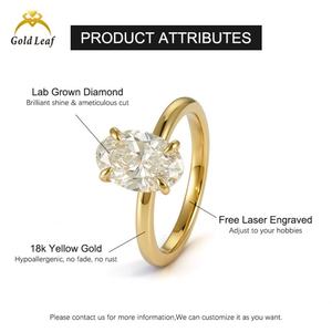 แหวนหมั้นทองคำแท้ 9k 14k 18k ชุบทองคำแท้ ประดับเพชรทรงรี 1 กะรัต 2 กะรัต เพชรเลี้ยงในห้องปฏิบัติการ รับรองโดย IGI ดีไซน์ทันสมัย สำหรับผู้หญิง - Product Image 3