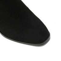 Bottines noires en faux daim pour femme Moncheer avec talon bloc métallique |   Bottines carrées à bout ouvert, isolantes et antidérapantes