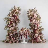 Arche florale artificielle vintage orange bordeaux pour mariage d'automne, toile de fond pour événements et décoration de photomaton