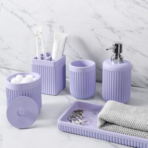 Set di accessori <span class=keywords><strong>per</strong></span> il <span class=keywords><strong>bagno</strong></span> in resina viola elegante a colori personalizzati con Dispenser di sapone a strisce verticali - Product Image 1