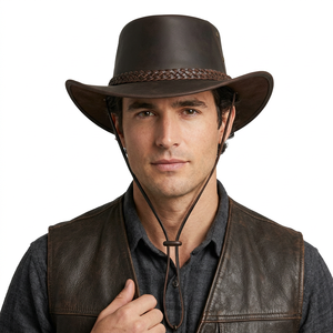 Chapeau de cowboy en cuir de vache véritable, léger, de haute qualité, style vintage, unisexe, pour adultes, décontracté, plage, voyage, quatre saisons - Product Image 3