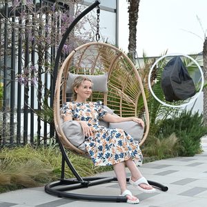 Fauteuil suspendu en forme d'œuf avec support, <span class=keywords><strong>chaise</strong></span> balançoire de patio avec support et coussin, hamac en rotin tressé <span class=keywords><strong>pour</strong></span> l'intérieur, l'extérieur et le jardin - Product Image 4