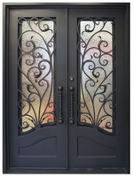 Porte d'entrée en fer forgé au design unique, moderne, en acier, à profil plat noir, avec verre transparent, à ouverture vers l'intérieur, pour maison