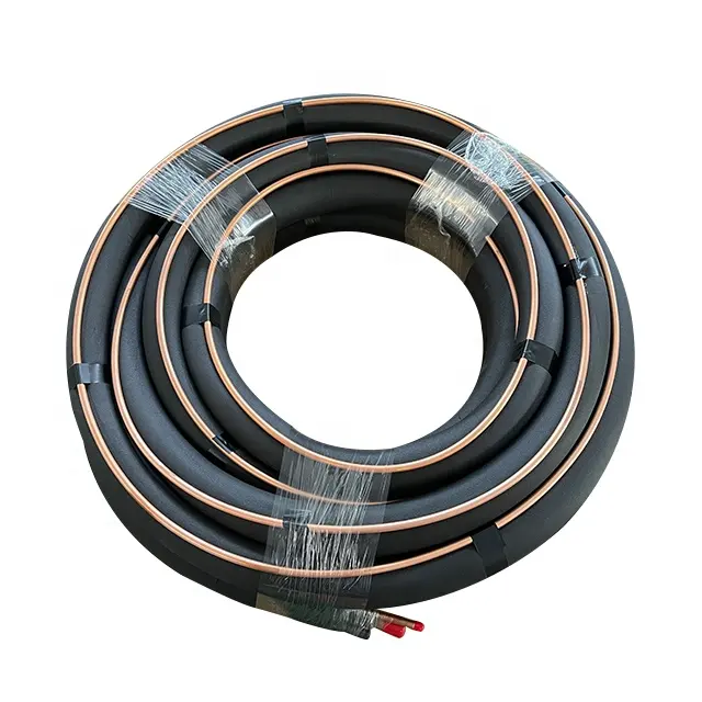 Ensemble de lignes de tuyaux en cuivre en caoutchouc noir pour climatiseur isolé de qualité supérieure 1/4 "3/8" 7/8 "pour pièces HVAC