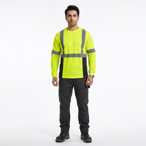 Camiseta de Trabajo Reflectante de Manga Larga para Hombre, Alta Visibilidad, Color Verde, Chaleco de Seguridad, 100% Algodón, Logotipo Personalizado, Venta al Por Mayor - Product Image 1