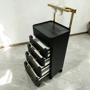 Luxury Cream Salon Trolley Cart Fluted Drawers with Hair Dryer Holder Side Drawer for Modern Spa Beauty Station - Product Image 3