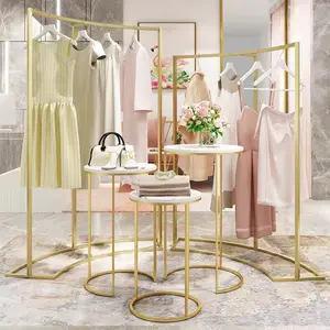 Boutique Shop Commercial Garment Shelf Metal Clothing Stand Gold Clothes Display Rack