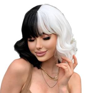 Peluca de Mujer Corta y Rizada Negra y Blanca de Bruja, Estilo Halloween, Personalidad de Moda, Popular en <span class=keywords><strong>Internet</strong></span>, Gran Venta - Product Image 1