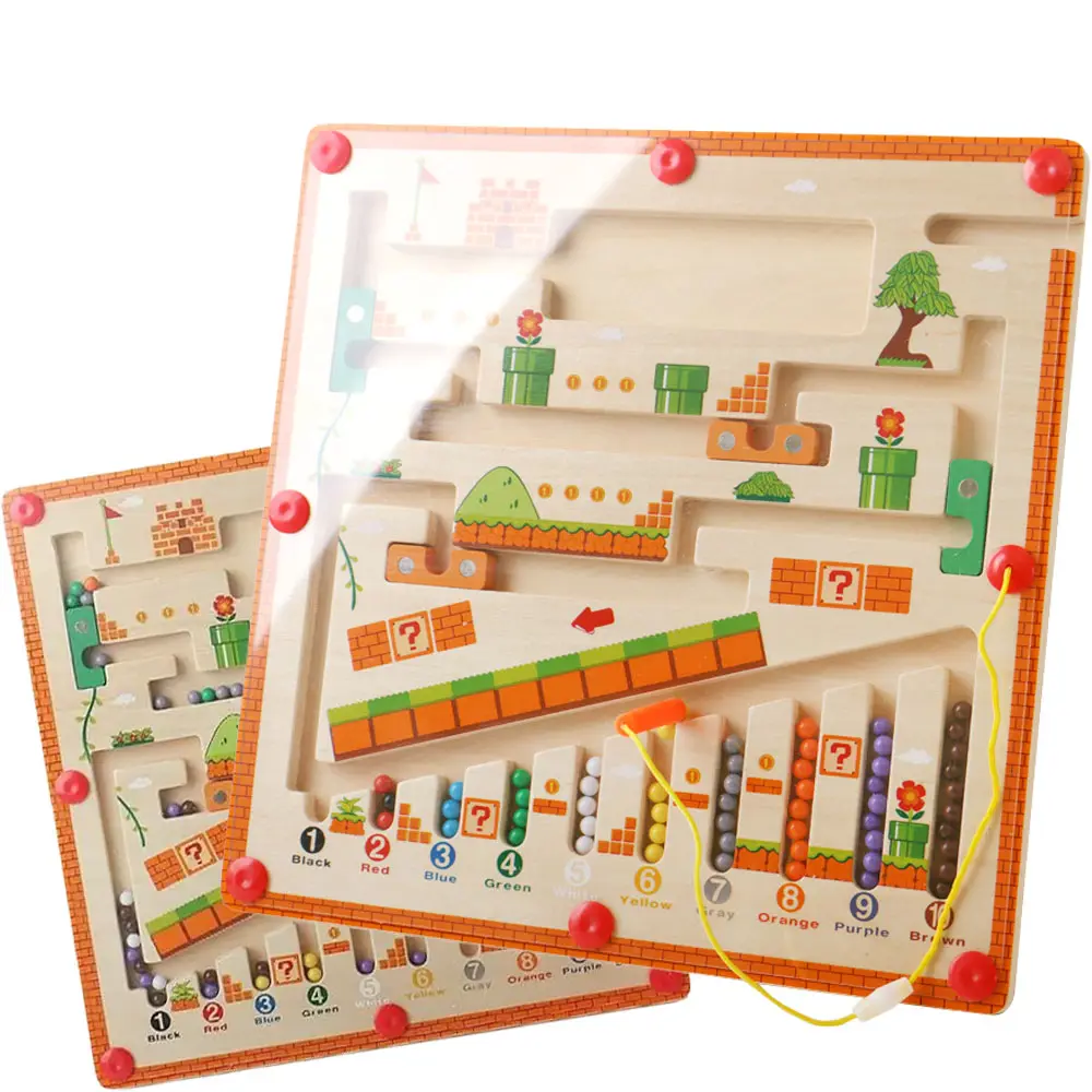 2024 ट्रेंड सेलेक्शन लकड़ी की पहेली गतिविधि बोर्ड चुंबक खिलौने चुंबकीय रंग और संख्या भूलभुलैया खिलौना बच्चों के लिए लकड़ी का शैक्षिक खिलौना