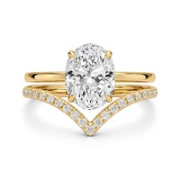 Bague de fiançailles élégante en or 14K 18K avec diamant de laboratoire taille ovale et bande en V, bague de mariage pavée à double sangle pour femme