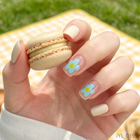 Lot de 24 faux ongles carrés bleu crème à presser, en ABS, pré-dessinés, vente en gros
