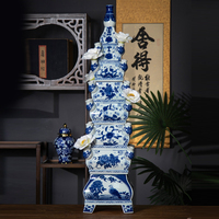 Ornamen Pohon Natal Keramik Biru Putih Gaya Cina Modern Desain Japandi Vas Bunga Artifisial untuk Meja untuk Imlek