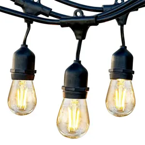 Ngoài Trời Chuỗi Lights Weatherproof Thương Mại Chất Lượng Bistro Festoon Vườn Ánh Sáng 48 Feet Với 15 Treo Thả Ổ Cắm