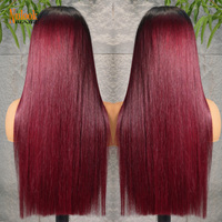 Perruques brésiliennes en cheveux humains vierges à 100 %, couleur ombrée 99J, lisses, avec dentelle frontale 13x4, sans colle, pour femmes noires