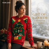 Pull en tricot rouge Y76 pour femme, col rond, manches longues, imprimé floral et nœud, décontracté, pour les fêtes de Noël