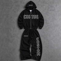 Ensemble 2 pièces décontracté streetwear pour homme : sweat à capuche zippé surdimensionné avec imprimé lettres gothiques et pantalon large – Fabrication OEM/ODM