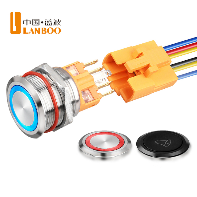 LANBOO 22MM 22B 1NO1NC Push Button Switch 7A Slow Contact Design Long Life and Stable Performance Led Push Button 12V 24V 220V