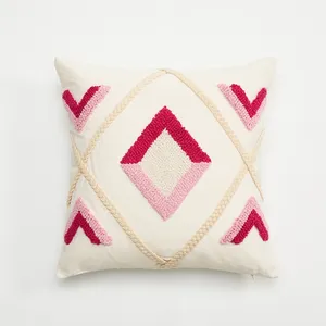 Hot sale bohemian tufted cushion pink pillow case cotton cushion cover for home decoration