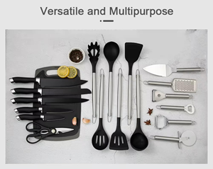 Ensemble d'ustensiles de cuisine en gros, design élégant, nouveau style 2025, noir et vert, outils de cuisine de luxe haut de gamme, ustensiles de cuisson en silicone - Product Image 5