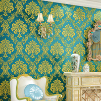 Papier peint non tissé de luxe moderne de haute qualité, design damassé rouge et jaune 3D, imperméable, décoration murale pour la maison et le bureau