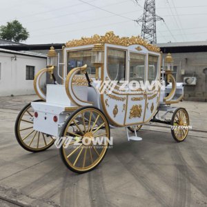 Reliable Electric Horse Carriage Royal Wedding Carriage Ornate White and Gold Design for Sightseeing and Tourism Use - Product Image 4