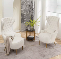 Fauteuil de salon moderne de style classique avec pieds en acier inoxydable, dossier haut capitonné en velours, pour la maison