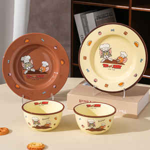 Ensemble bol et assiette en céramique Tom et Jerry, 8 pouces, rond, en porcelaine, vaisselle enfant pour la maison - Product Image 1