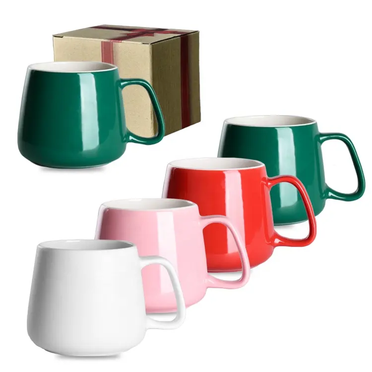 छोटा और मोटा रंगीन सिरेमिक मग कॉफी कप ढक्कन और चम्मच के साथ सुंदर ड्रिंकिंग कप को गर्म करने के लिए अनुकूलित लोगो फ्लैट बॉटम