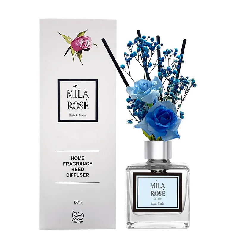 Difusor de aceite esencial de fragancia de Perfume de decoración de hogar de lujo en botella de vidrio difusor de caña con palo de flor aromática