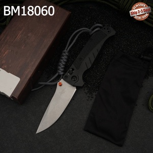 มีดพับ BM18060 ใบมีดสแตนเลสทรงดรอปพอยต์ ด้ามจับสีดำ สำหรับกิจกรรมกลางแจ้ง EDC พร้อมปุ่มหมุน OEM - Product Image 1