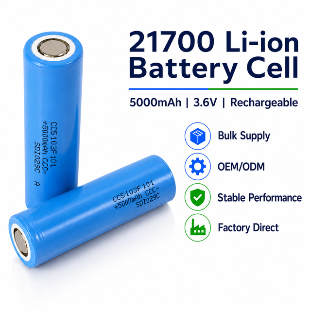 Rechargeable 21700 50E Lithium Ion Battery 3.6V 5000mAh High Energy Density Cells for DIY Battery Pack Assembly